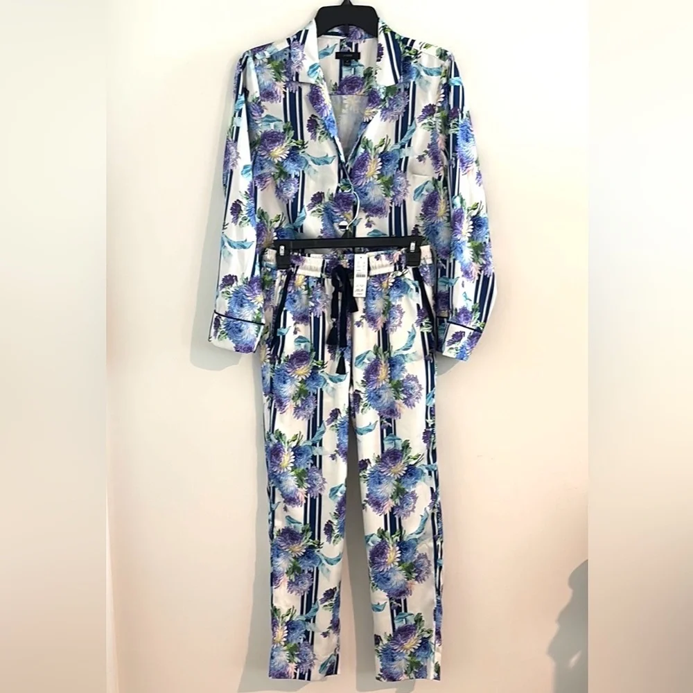 J. Crew‎ Floral Button Down Pajama Set Retail $158 - Blue, Green & Purple